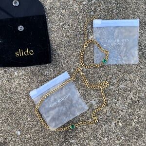 NIB SLIDE jewelry golden emerald bracelet necklace SET